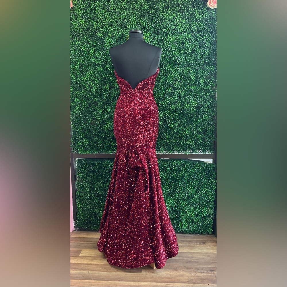 Mori Lee Burgundy Sequin Prom Dress
